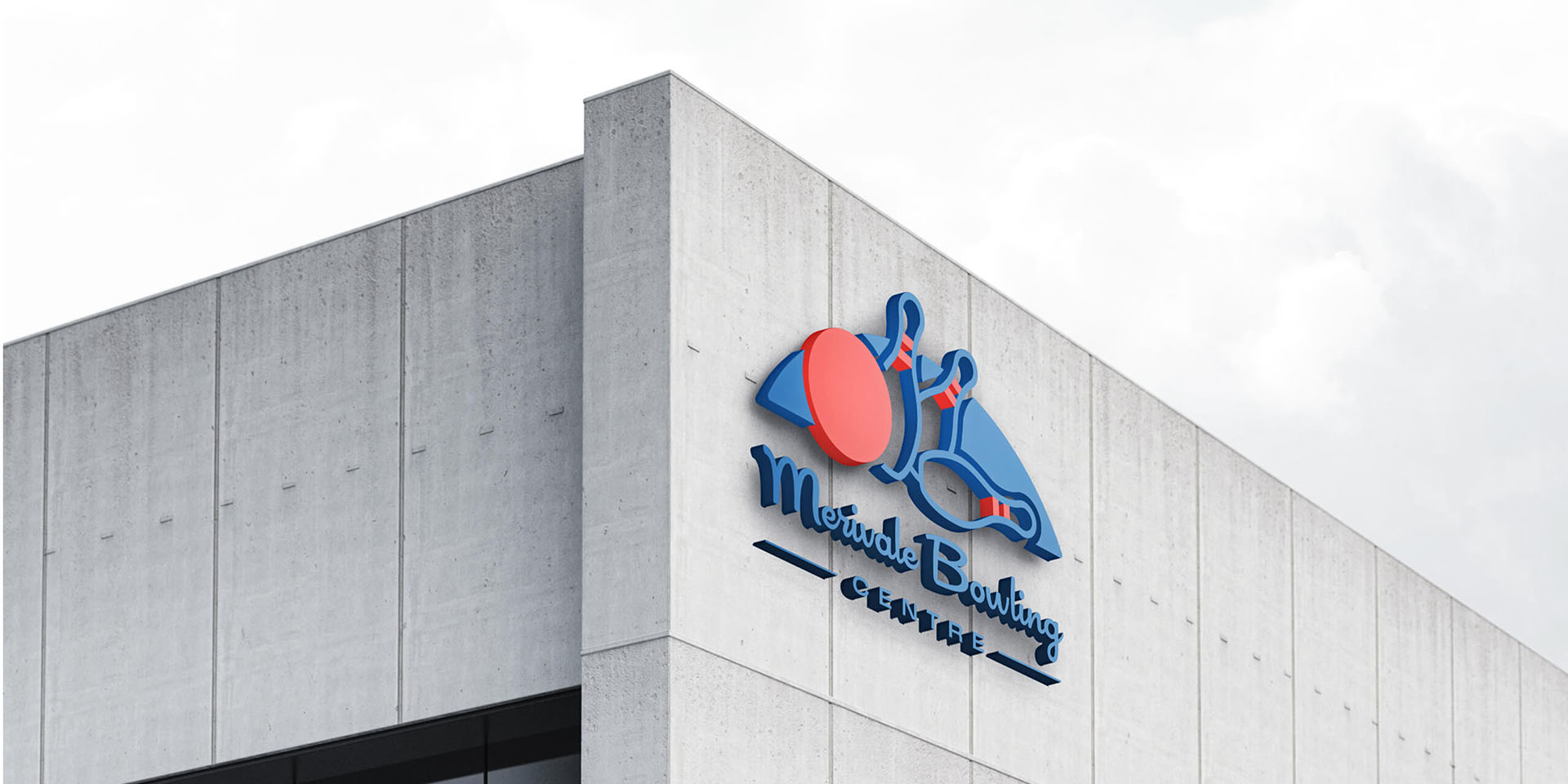 Building corner with the Merivale Bowling Centre logo on the side