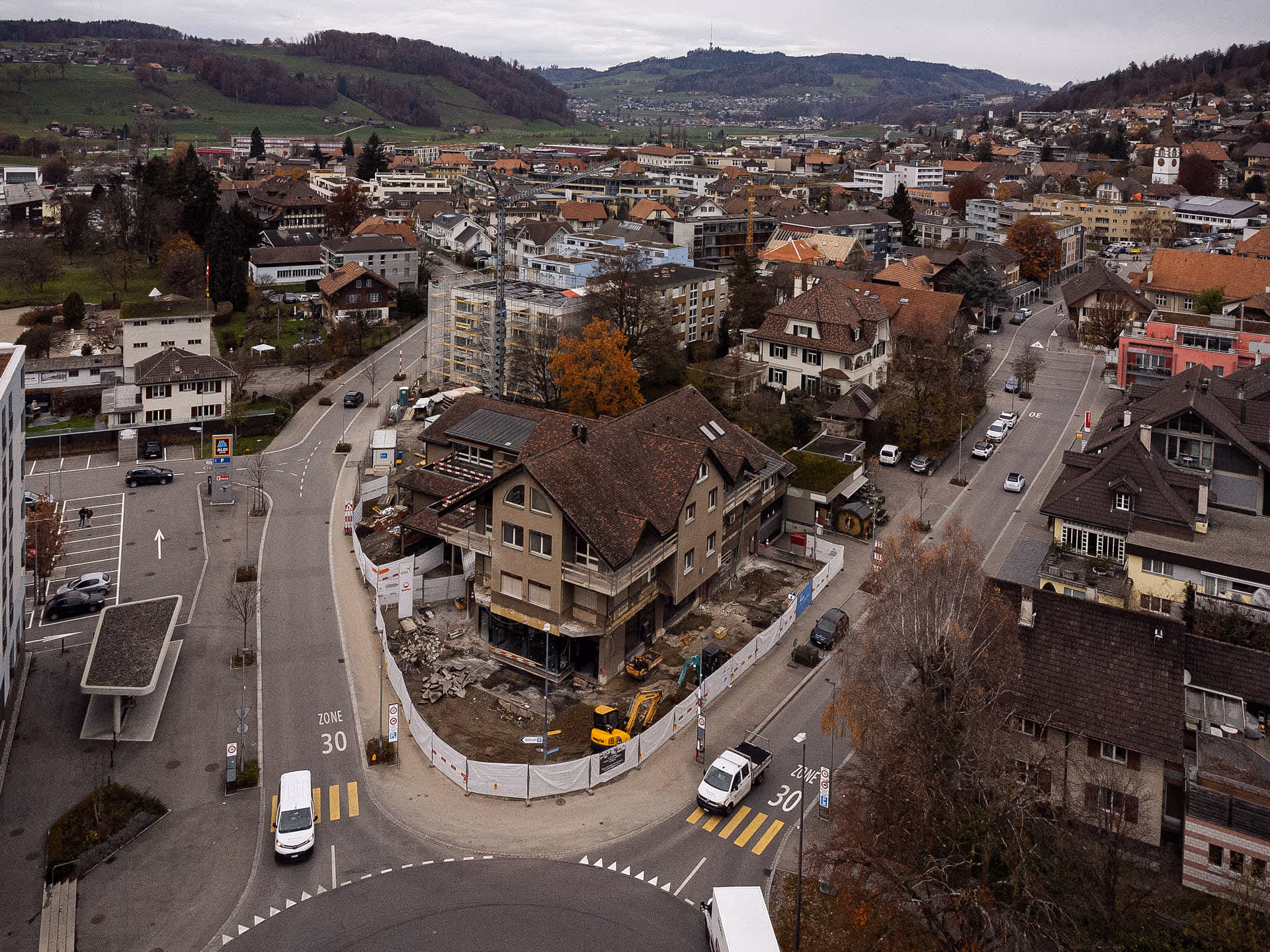 Drohnenaufnahme Weitwinkel vom Previs Areal in Worb 
