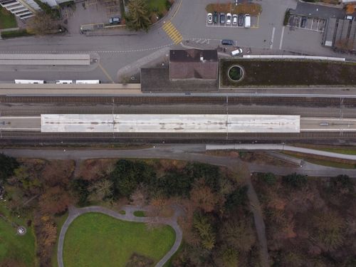 Drohnenaufnahme aus der Vogelperspektive Bahnhof Cham