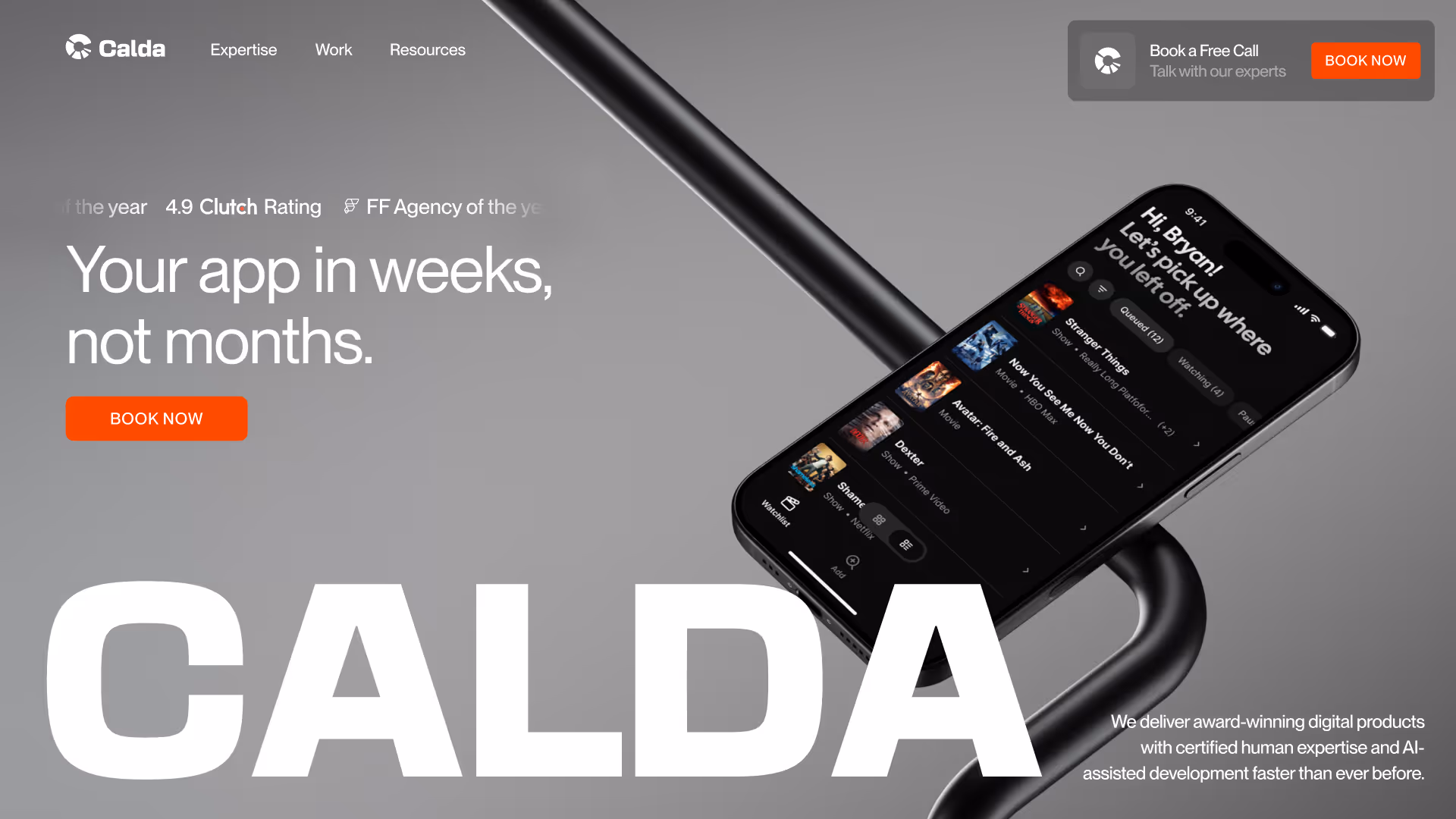 Calda Homepage Hero Section