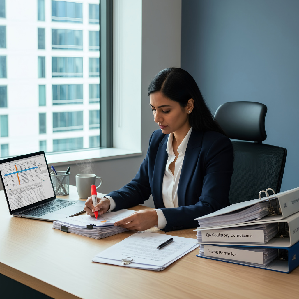 Woman working on fiancial documents
