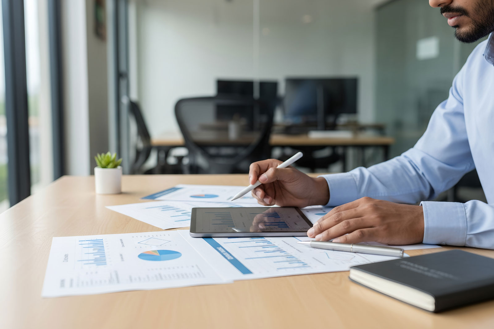 professional working on finance documents