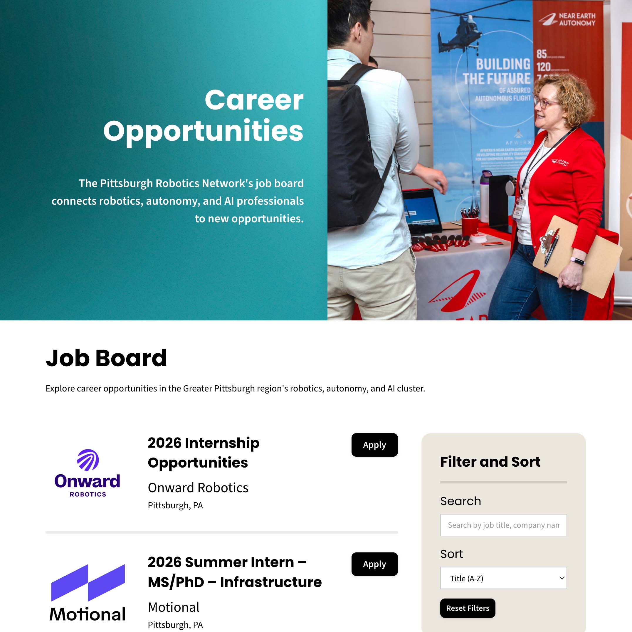 https://www.robopgh.org/ job board screenshot built by Sick Day