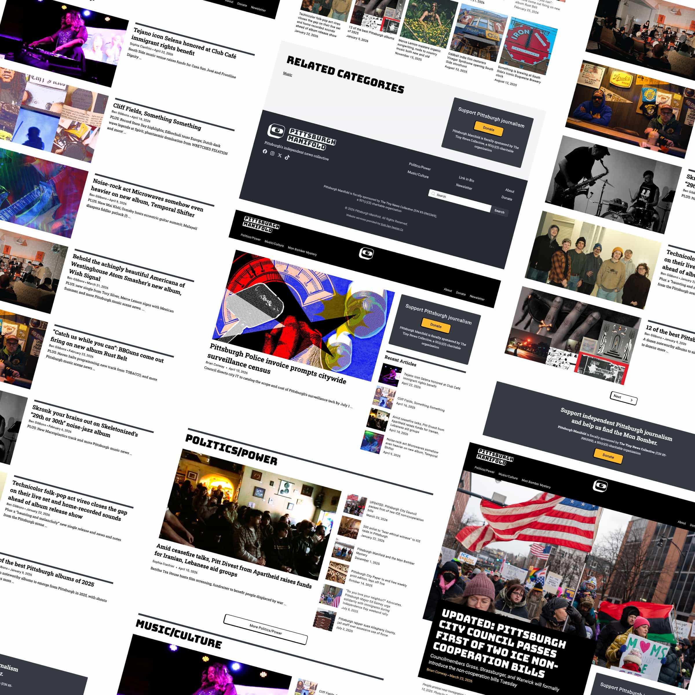 collage of webpages and articles designed by Sick Day for pittsburghmanifold.com
