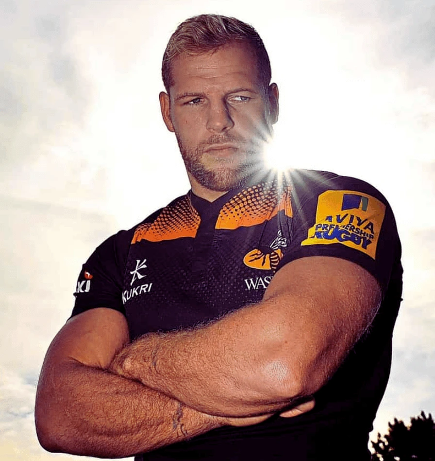 DJ and Rugby star James Haskell poses for the camera on the pitch