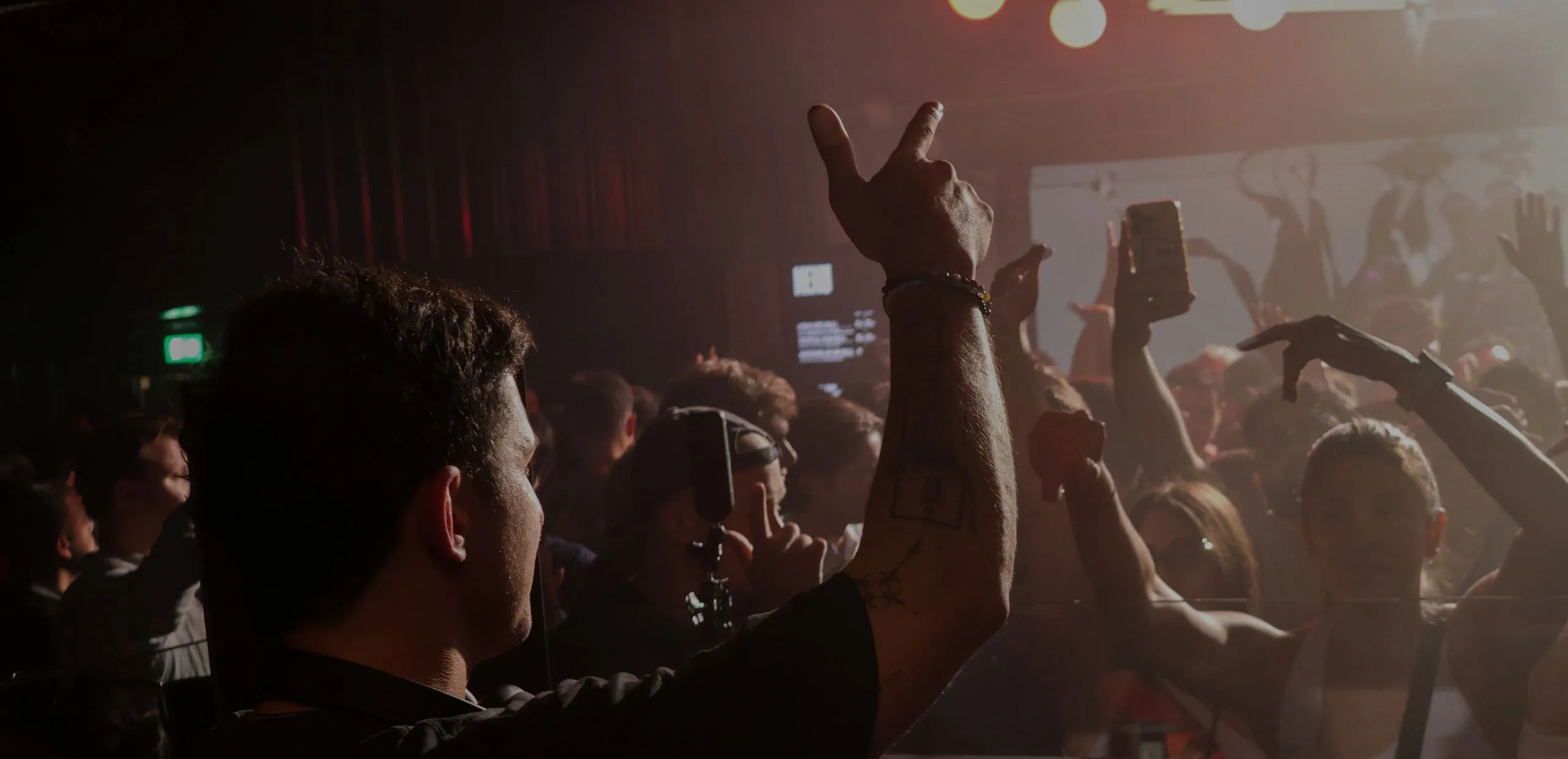 A DJ DJing at a club full of people
