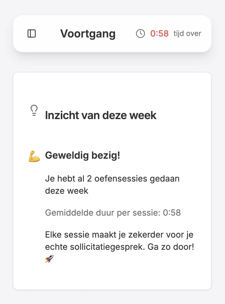 Screenshot BaanUp AI coach Voortgang