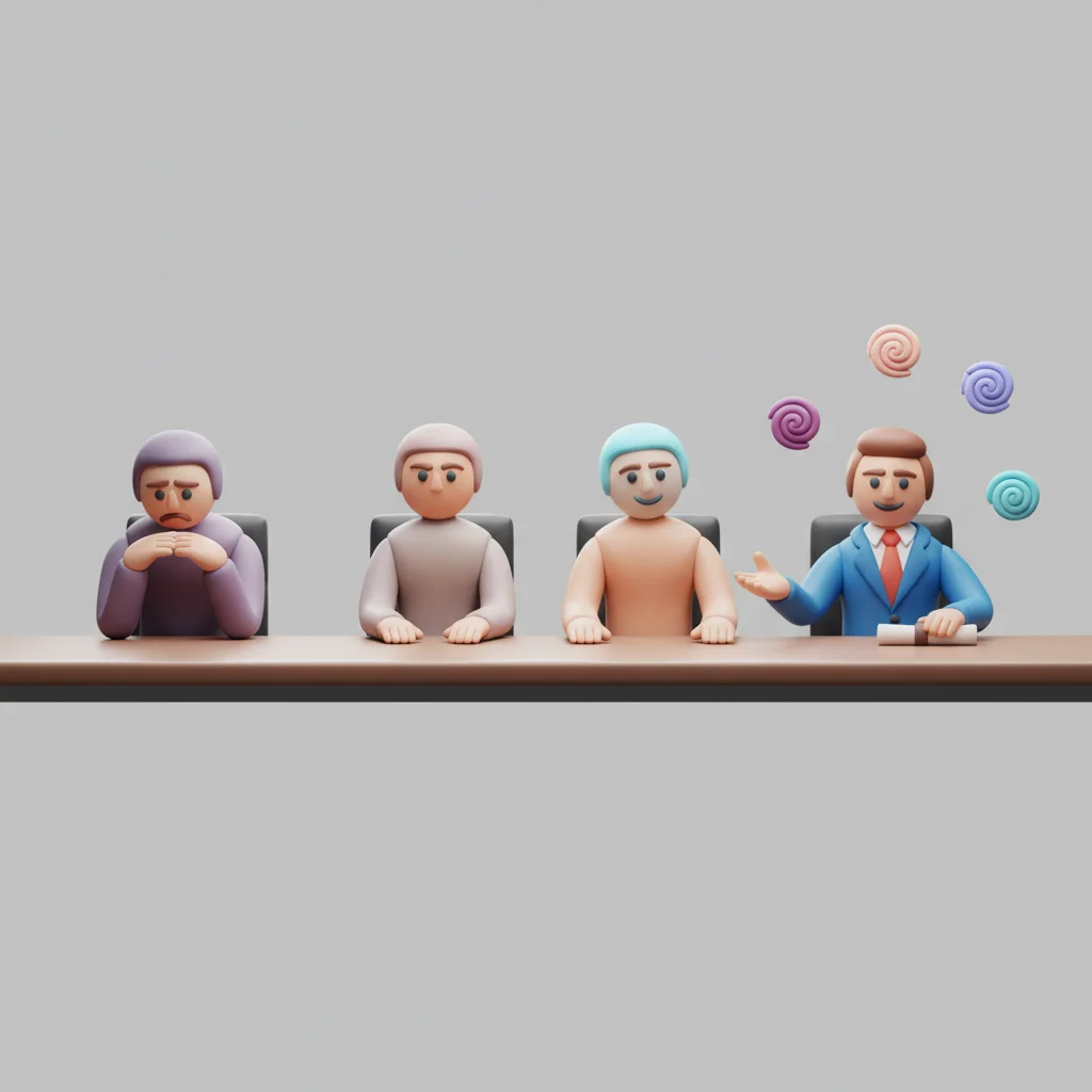 Nerveuze sollicitant transformeert naar zelfverzekerde onderhandelaar, symboliseert salarisonderhandeling sollicitatiegesprek