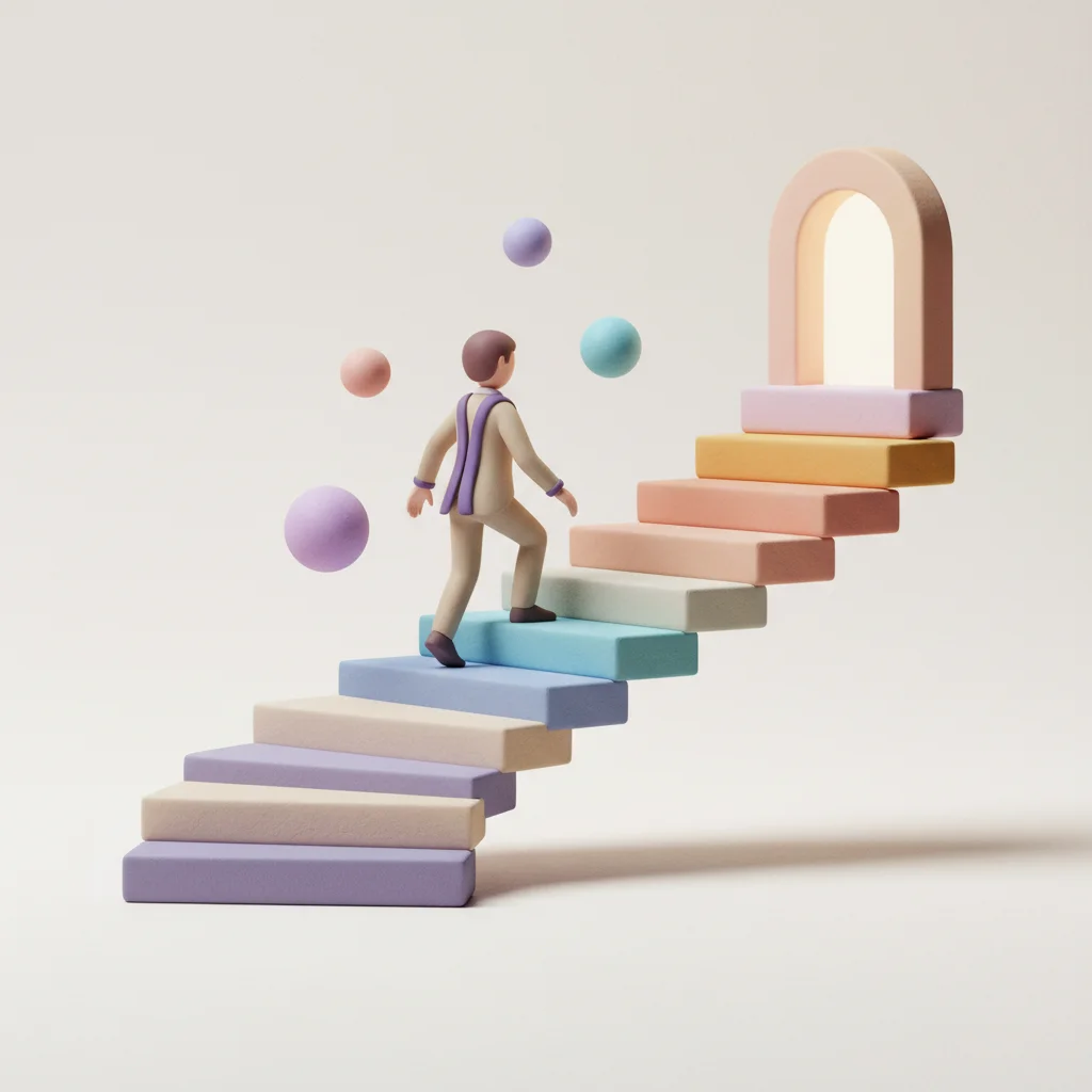 Persoon klimt trap naar succes, symboliseert tweede sollicitatiegesprek voorbereiding en progressie