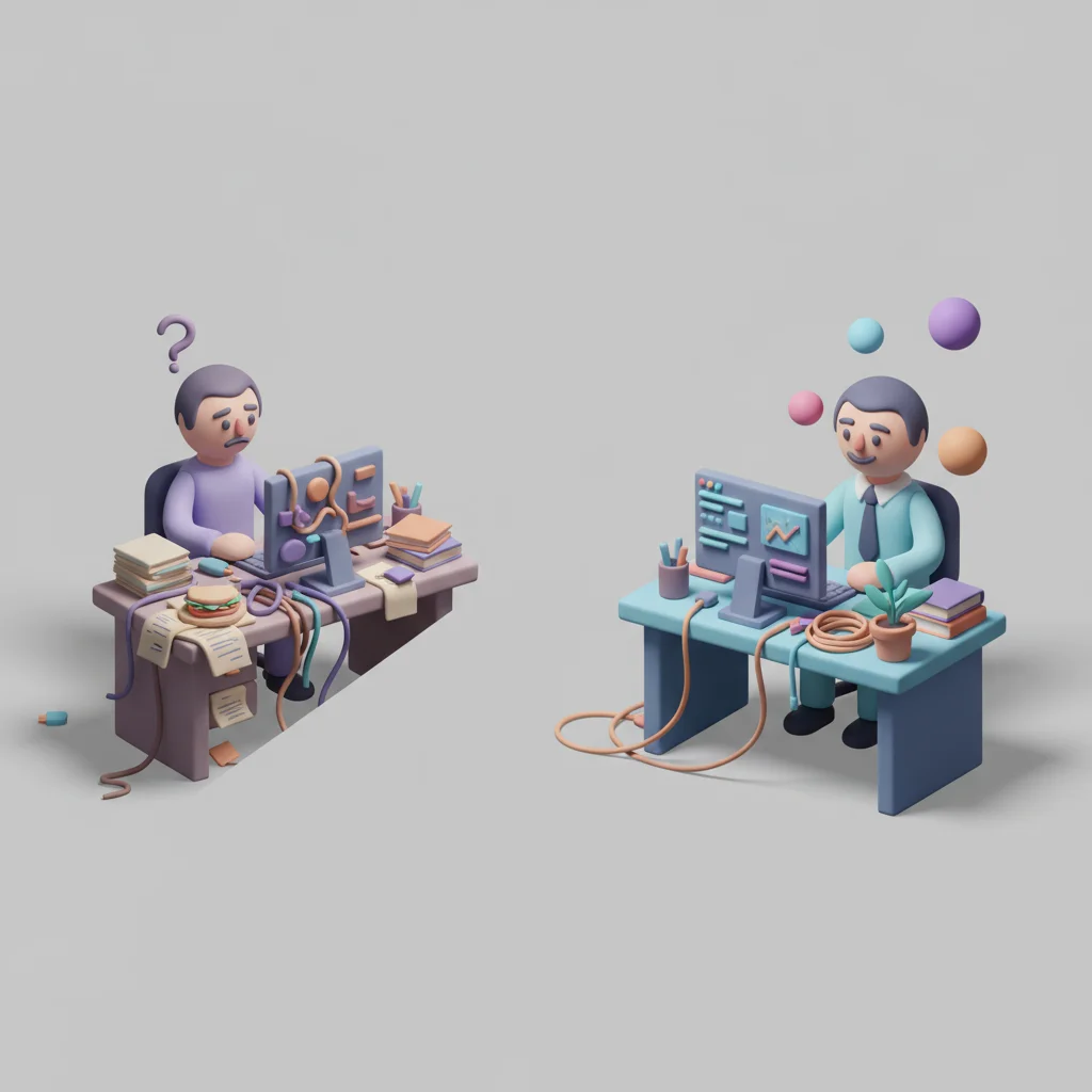 Rommelige werkplek transformeert naar professionele video setup, symboliseert video interviews meesterlijk doorstaan