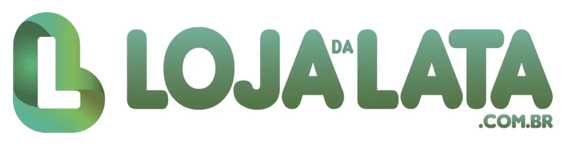 Logotipo da Loja da Lata com as palavras 'Loja da Lata .com.br' em cores verdes degradê e um ícone estilizado à esquerda.