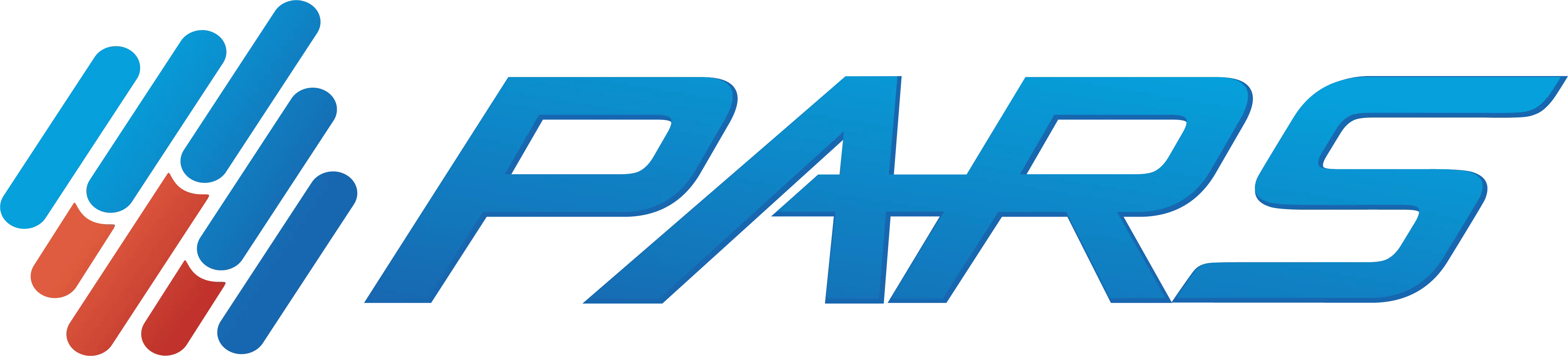 Logotipo da empresa PARS com barras diagonais em tons de azul e vermelho ao lado.