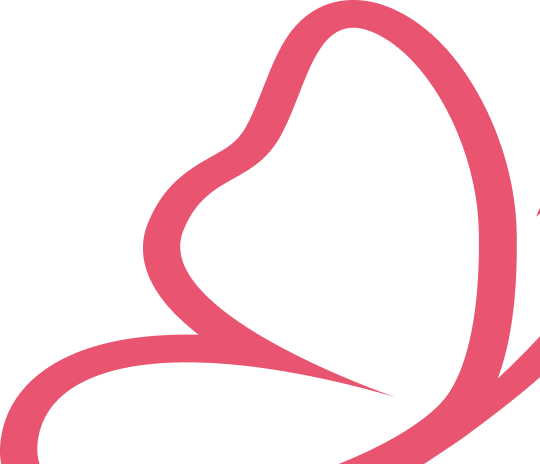 Stylized pink butterfly wing with smooth, flowing curves on a transparent background.