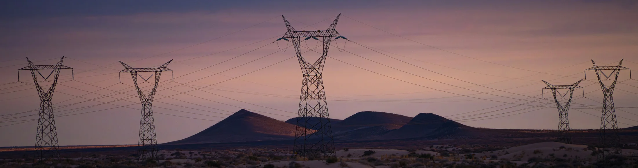 treansmission lines at sunset