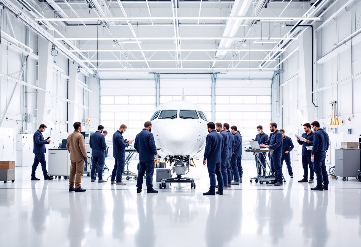 image of maintenance crew working on aircraft