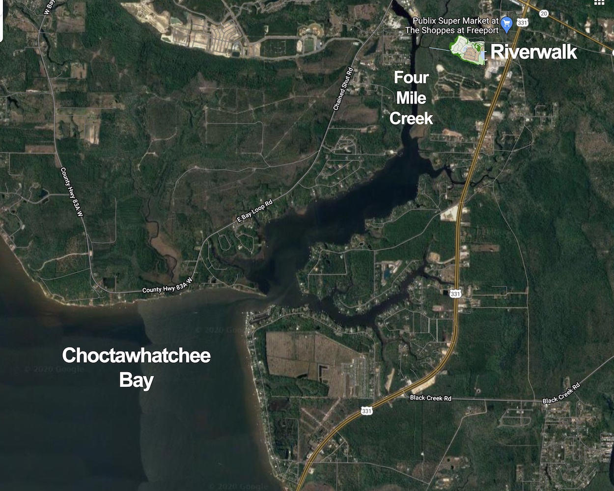Boating map four mile creek and choctawhatchee bay gulf coast florida panhandle
