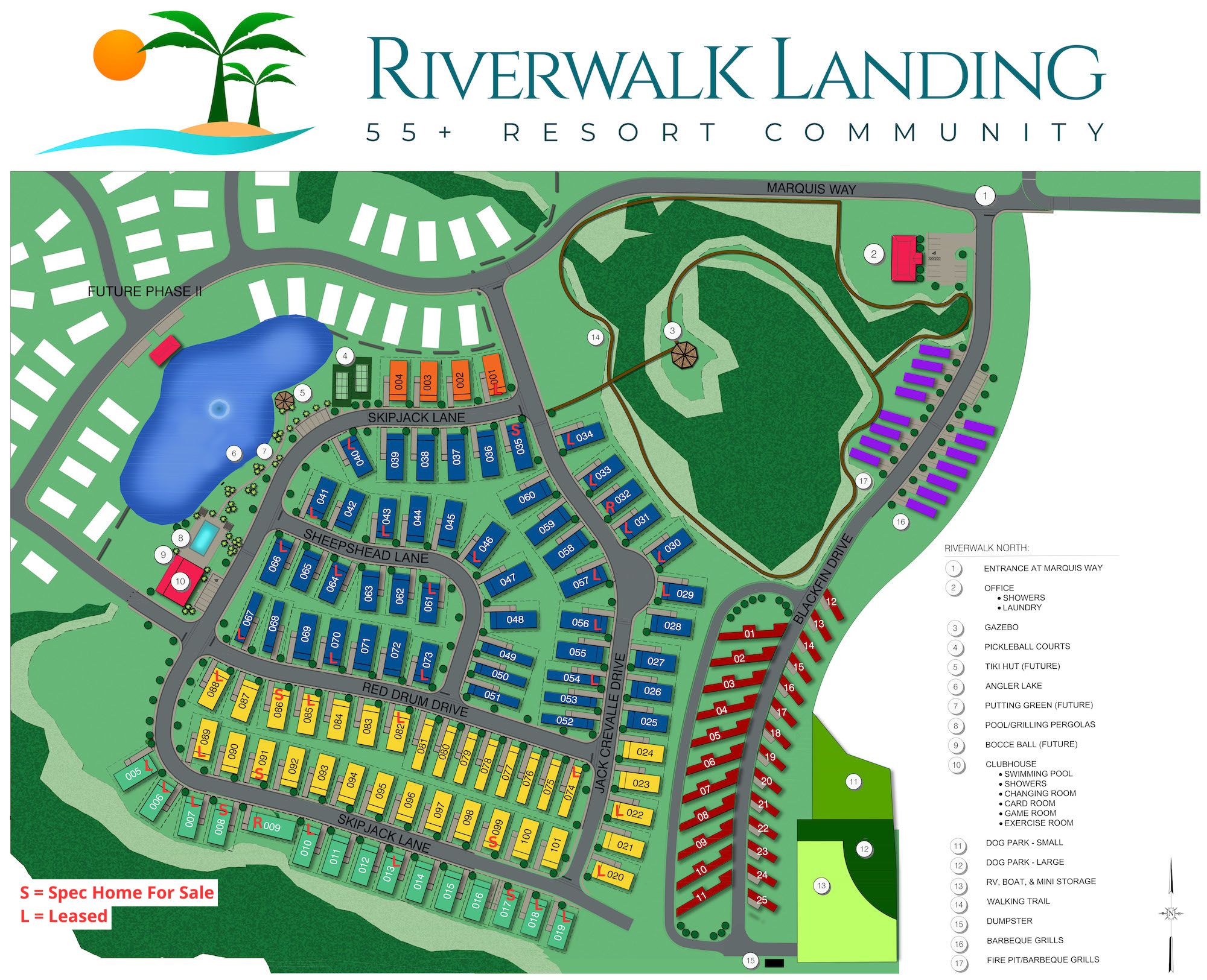 Map of Lots at Riverwalk Landing Mobile Home Senior Community in Freeport Florida