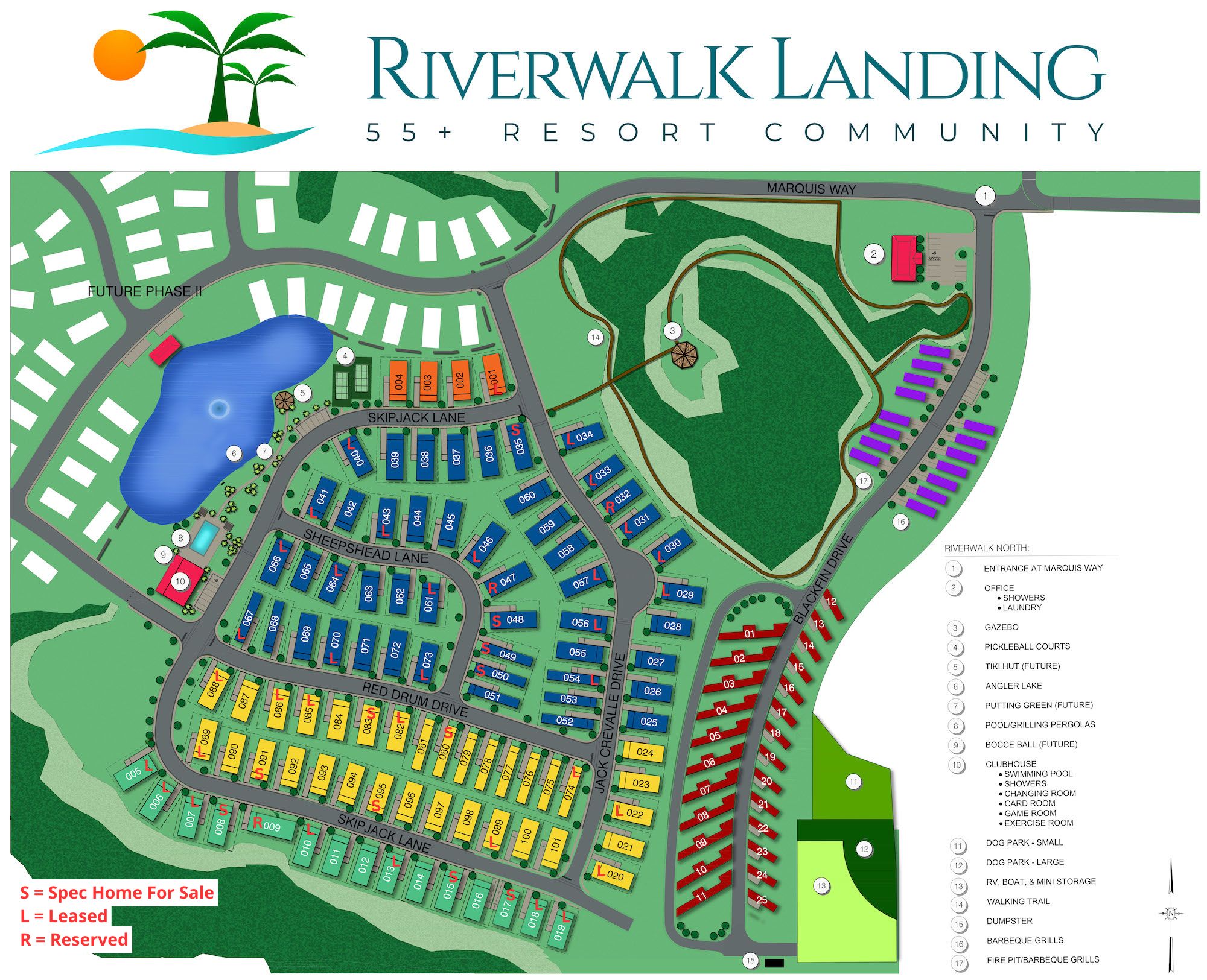 Map of Lots at Riverwalk Landing Mobile Home Senior Community in Freeport Florida