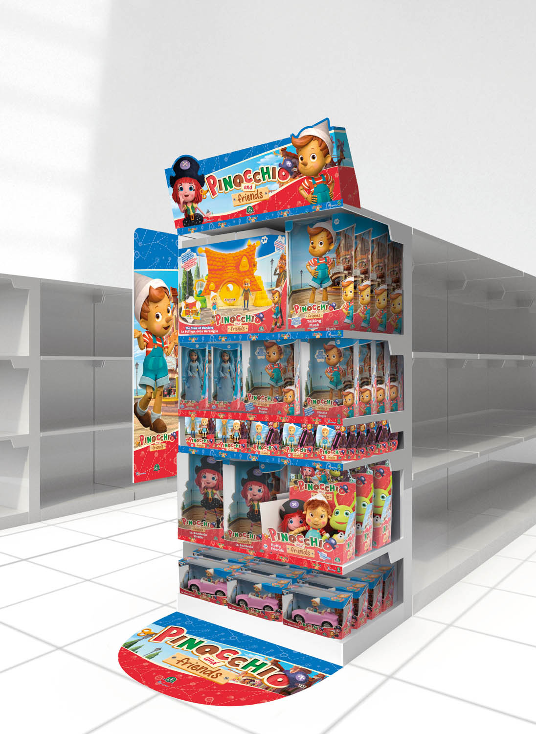 Materiale POP scaffale GDO per linea Pinocchio