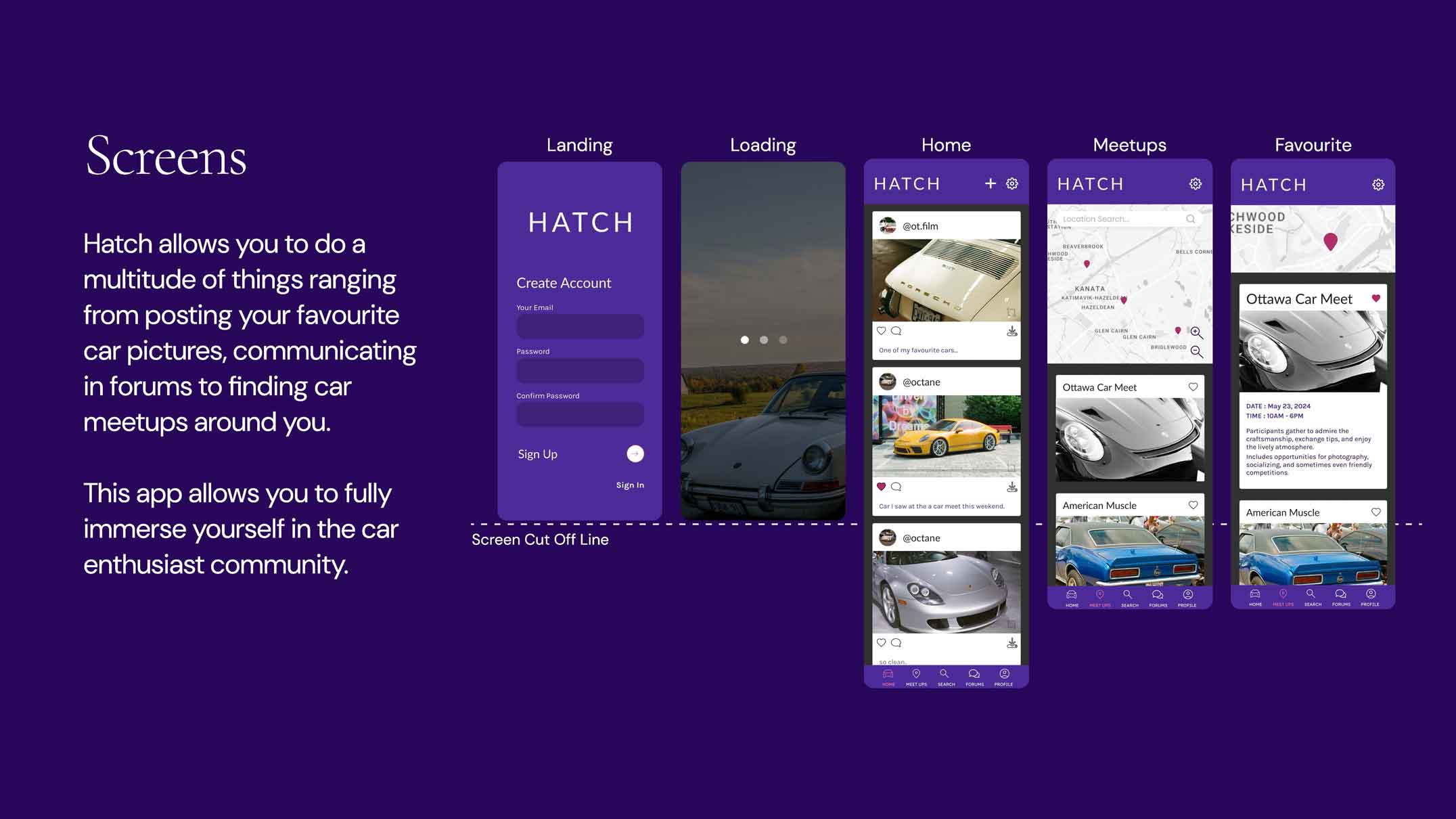 All screens of hatch app