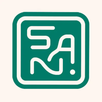 SAN monogram logo spinning vertically, that flips between green,  black, blue, and pink.