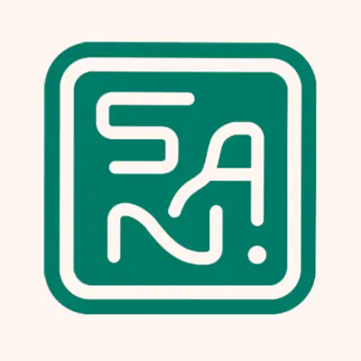 SAN monogram logo spinning horizontally, that flips between green,  pink, blue, and black.