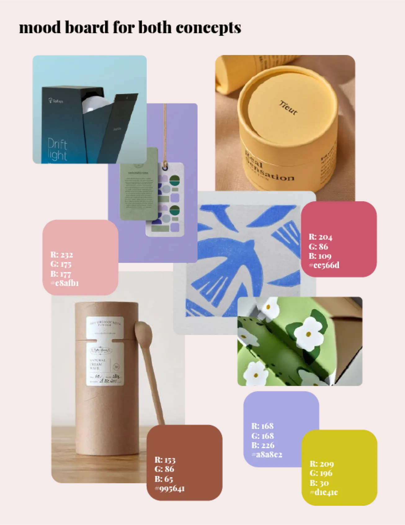 Mood board for blume package redesign
