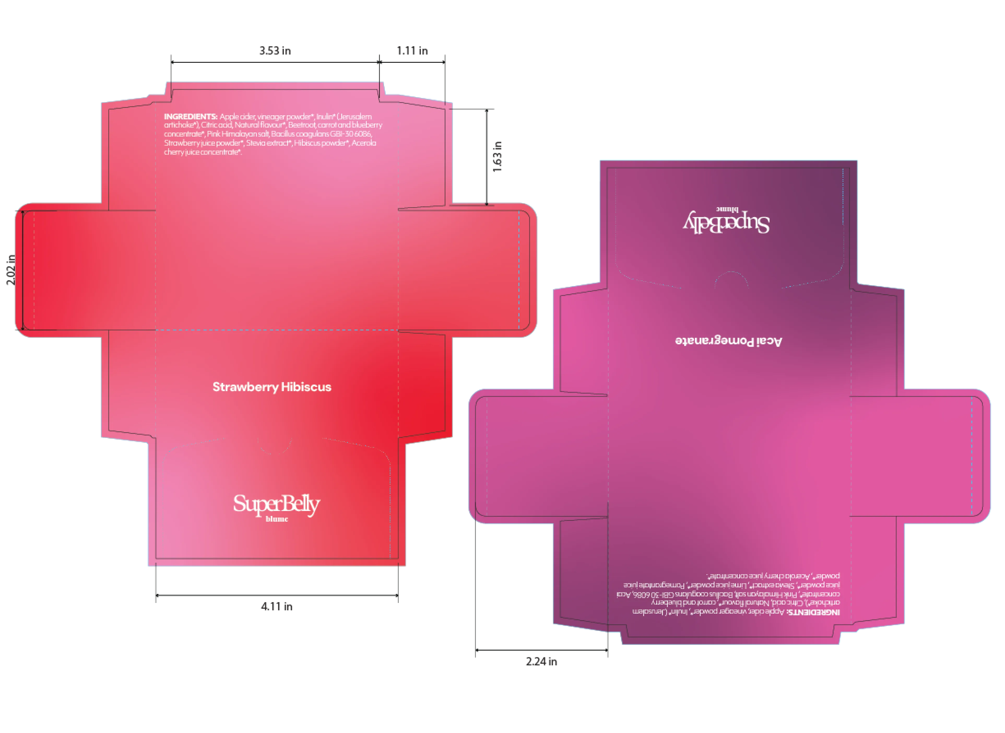 dieline for the smaller boxes for the pink and purple boxes