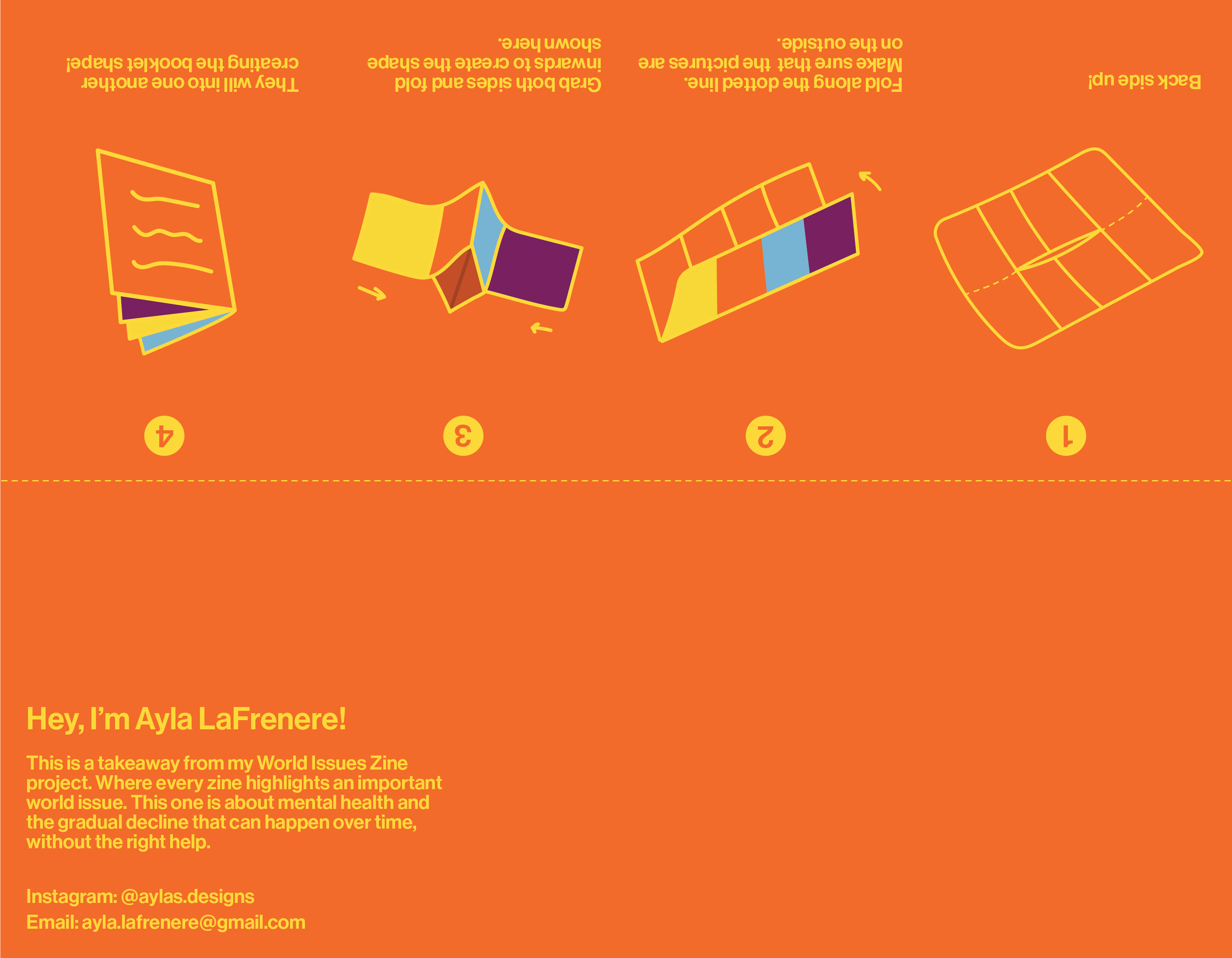 Image for World Issue Zines project, showcasing the back fold instructions