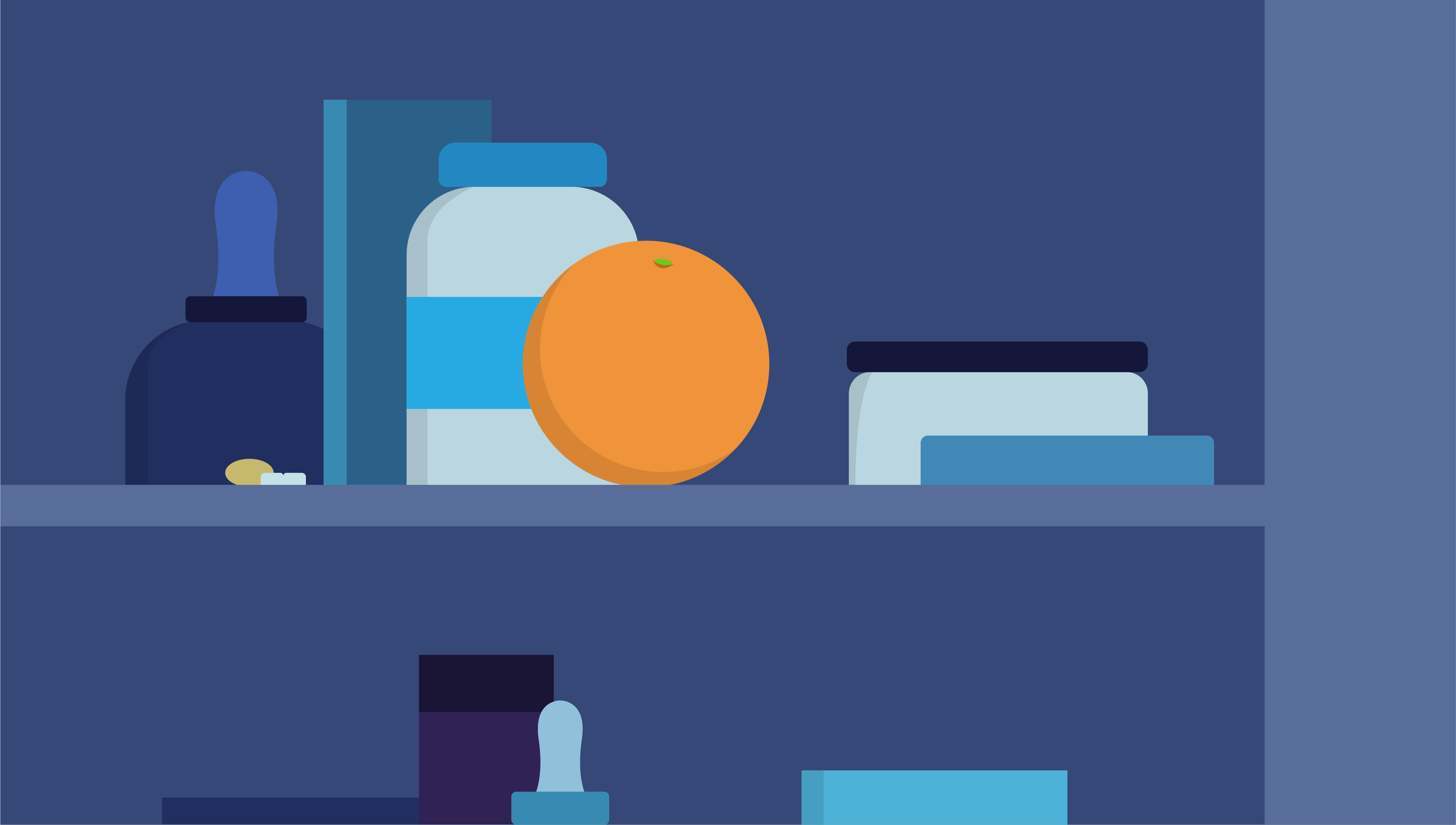 scene from motion piece, orange in medicine cabinet