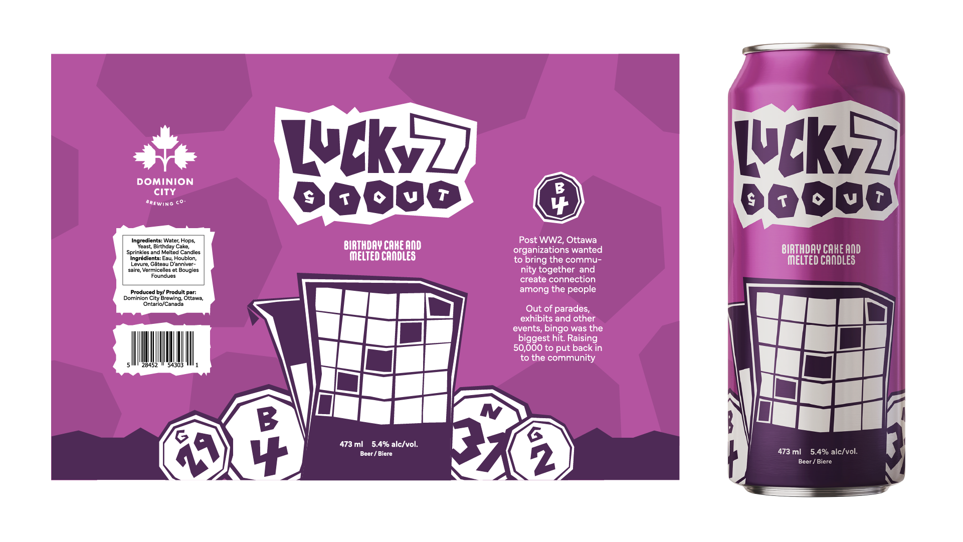 lucky seven stout beer can image with flat view