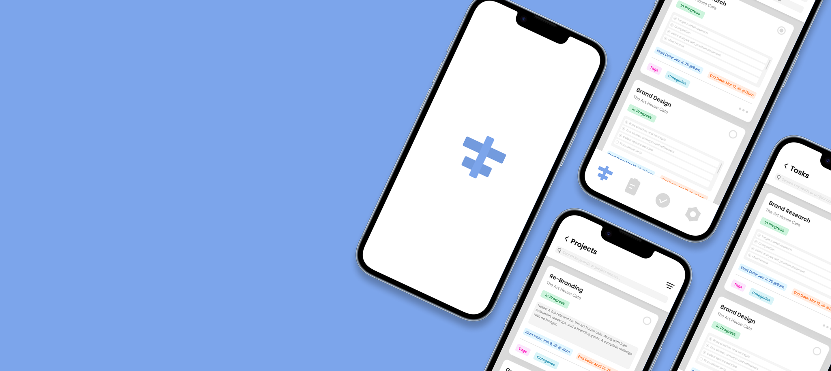 Decorative screens with a light blue background.