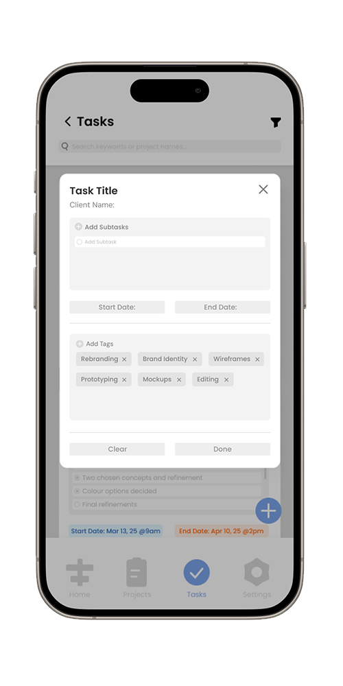 task option creation pop up