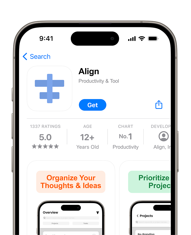 Cropped view of phone mockup showcasing the Align app on the app store.