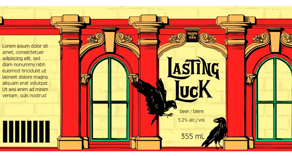 An in-progress version of the Lasting Luck label.