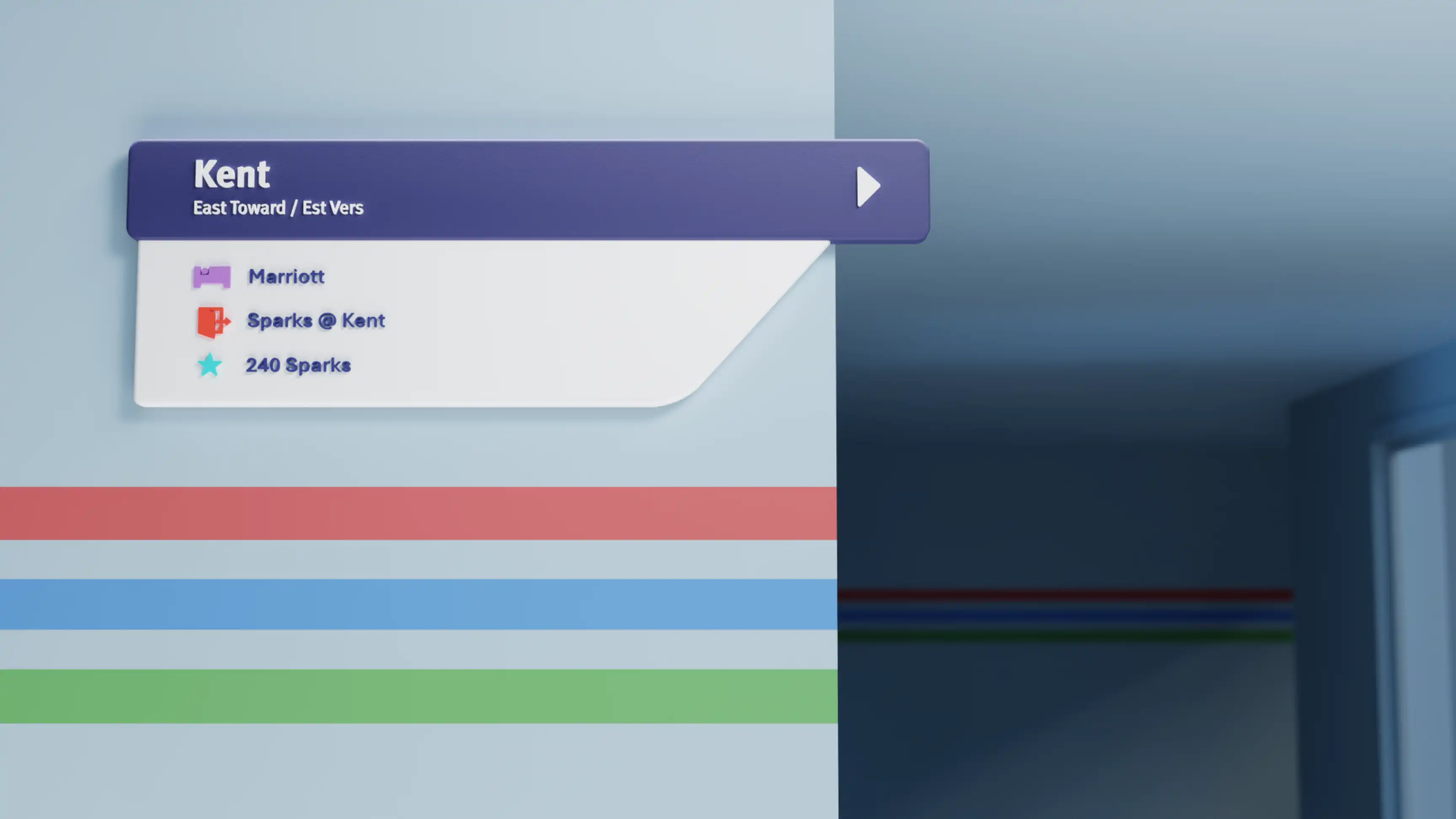 A 3D render of one of the Route System wayfinding signs mounted on a wall.