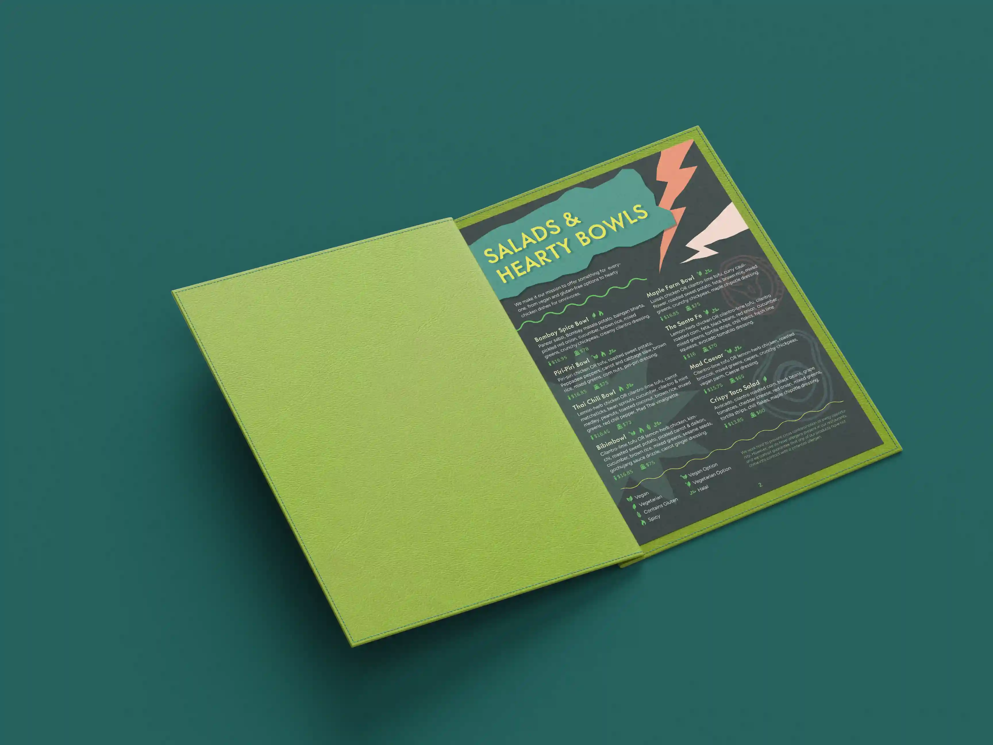 A mockup showcasing the rebranded Mad Radish physical menu.