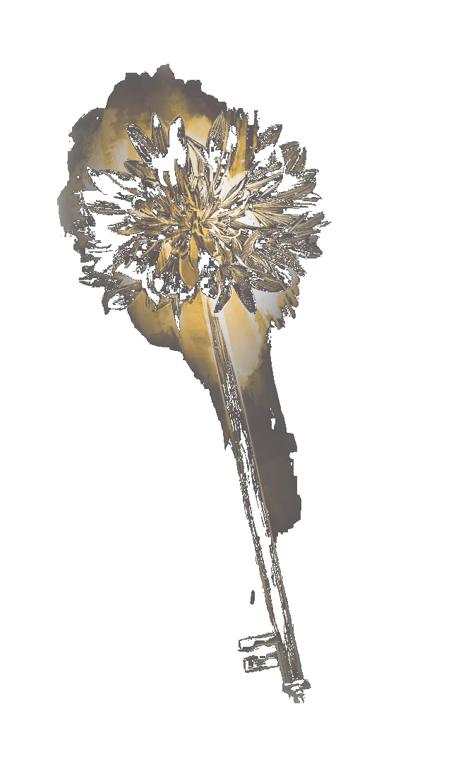 Golden antique key with a decorative flower-shaped bow against a dark background.