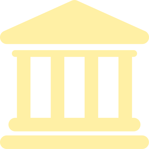 Icon of a classical bank building with three columns and a triangular pediment.