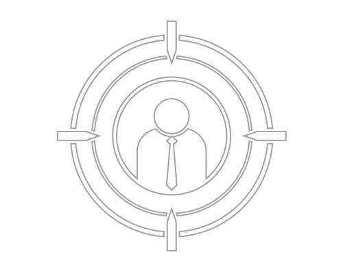 Icon of a person wearing a necktie inside a crosshair target symbol.