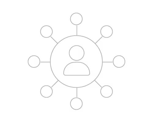 Central user icon connected to multiple surrounding user icons in a network diagram.