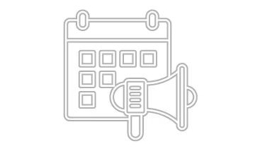 Icon of a calendar with a megaphone in front symbolizing event promotion or marketing.