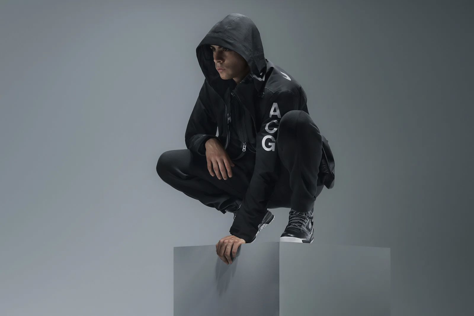 Triple black becomes less an aesthetic than a brief fulfilled. Image Credit: NikeLab ACG campaign, 2014.