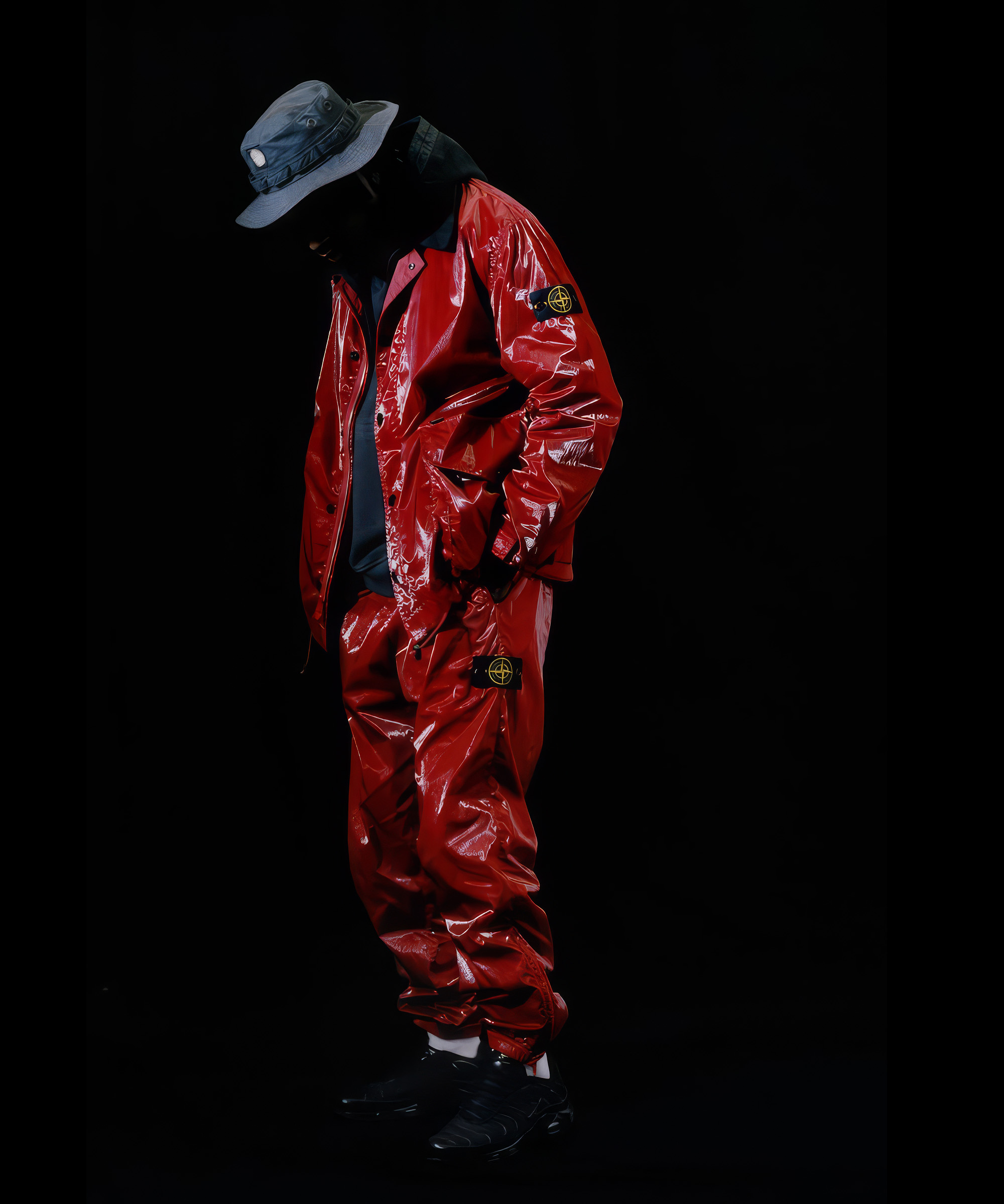 The material vocabulary remains immediately recognizable even after entering another brand’s frame. Image Credit: Supreme / Stone Island, Spring/Summer 2019 lookbook.