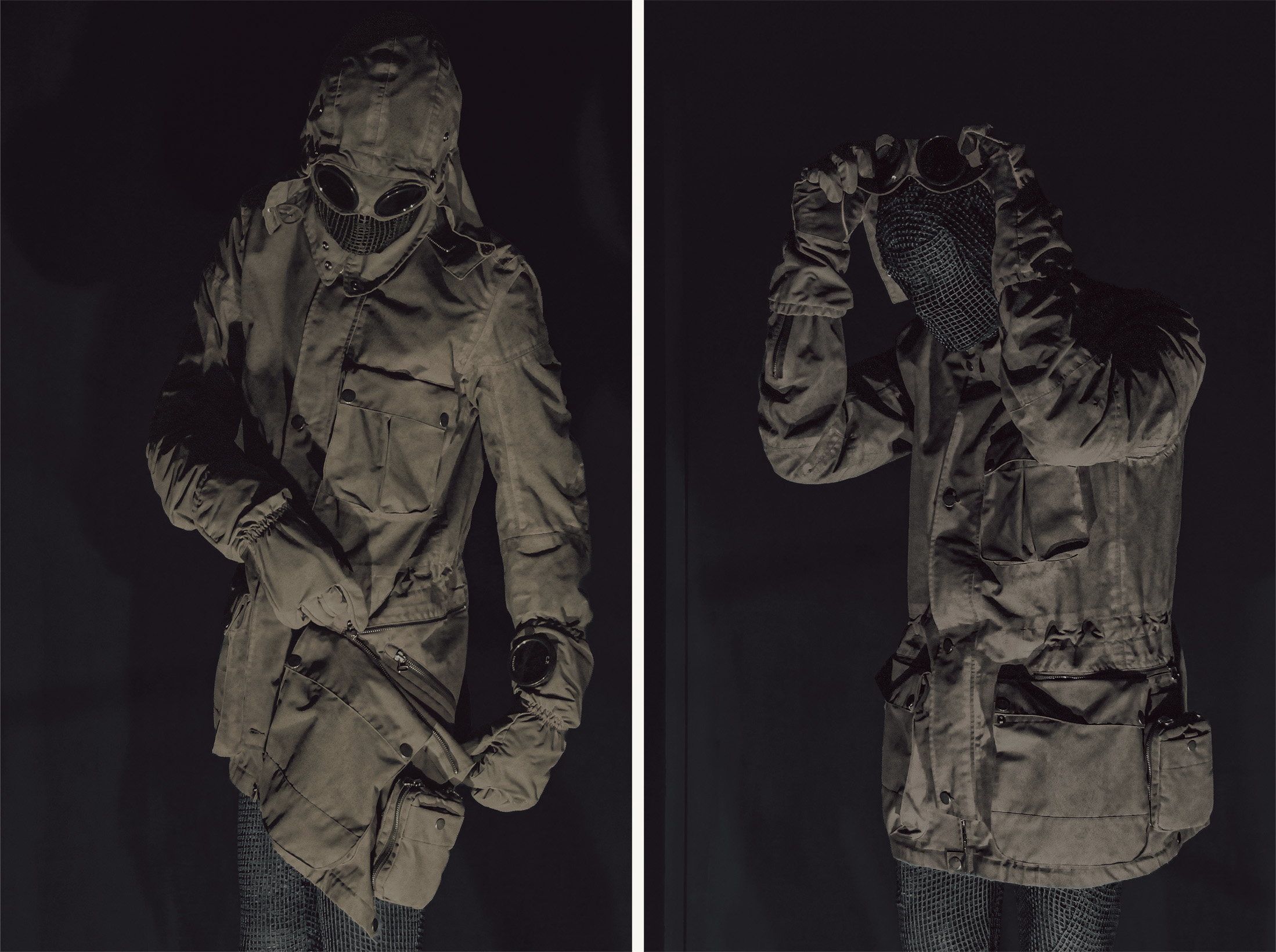 The icon gives way to a sequence of postural decisions. Image Credit: C.P. Company, 1000M Goggle Jacket, 2009. Designed by Aitor Throup.