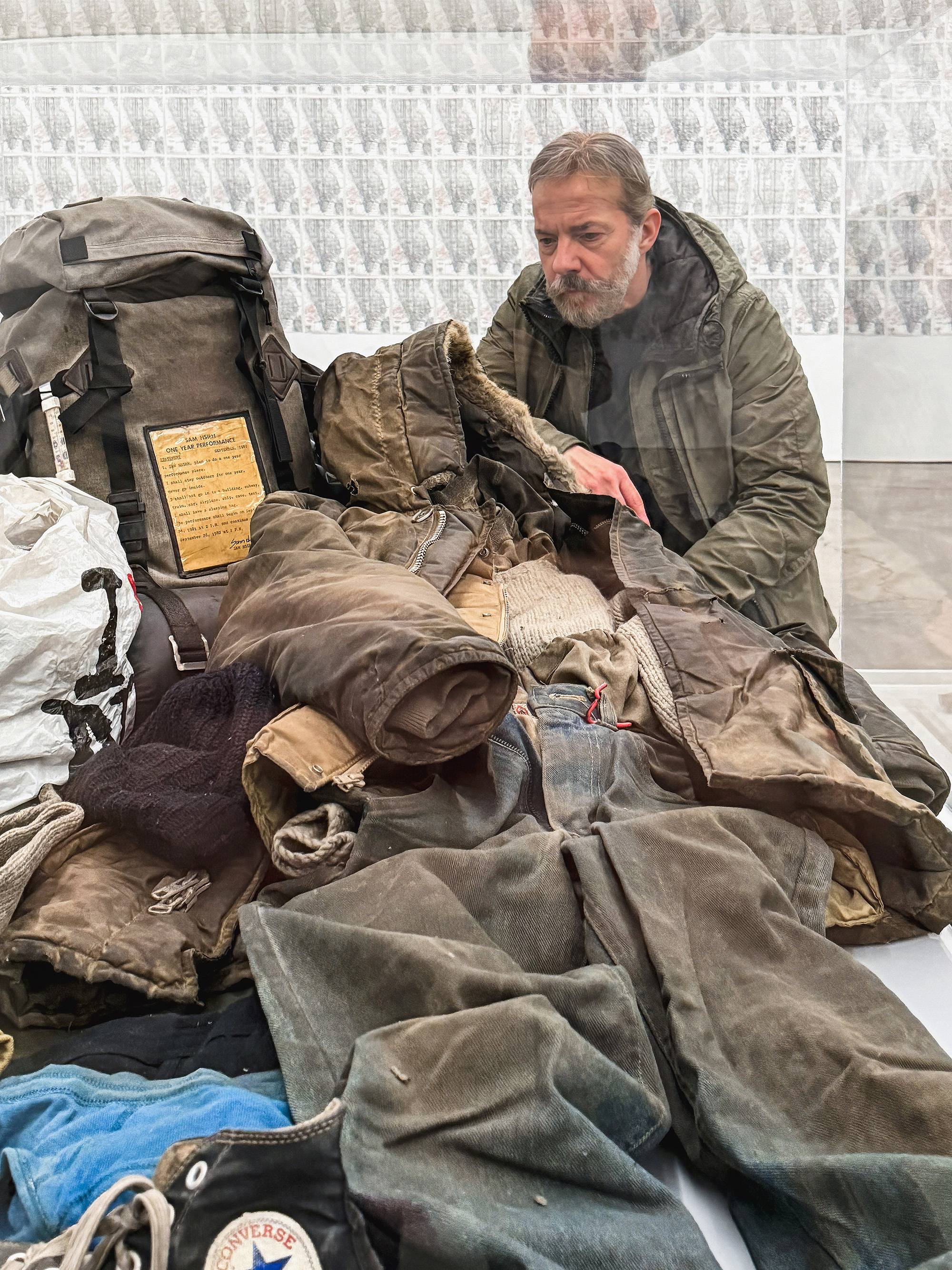 Fabio goes first to what the year has done to the objects. Image Credit: Fabio Cavina with Tehching Hsieh, One Year Performance 1981–1982 (Outdoor Piece), 1981–82. Installation view, Dia Beacon, 2025–27.