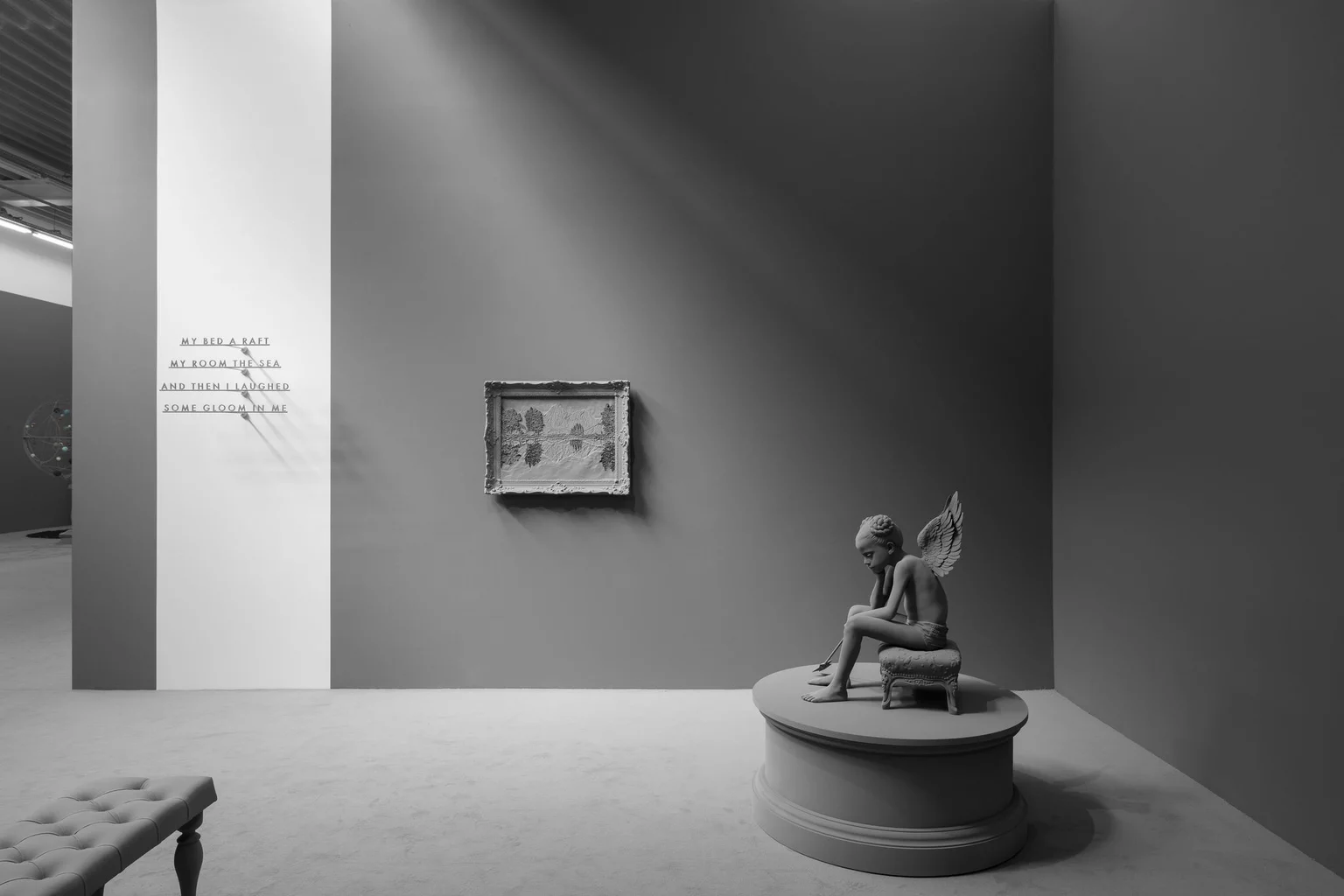 In Brussels, Zhai-Liza remains a sculpture among other works, occupying gallery space rather than a world of her own. Image Credit: Hans Op de Beeck, Vanishing Point, 2026. Photo: Hugard & Vanoverschelde.