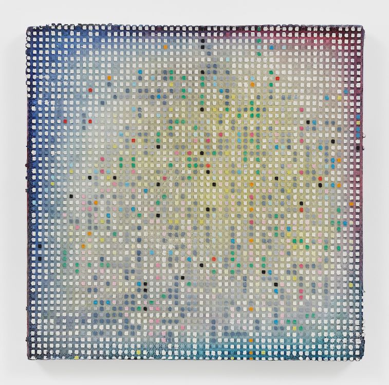 A lattice of small square cells, each one colour, across a canvas twenty inches wide. Image Credit: Jack Whitten, Dutch Treat II, 1985. © Jack Whitten Estate / ARS. Photo: Sarah Muehlbauer.