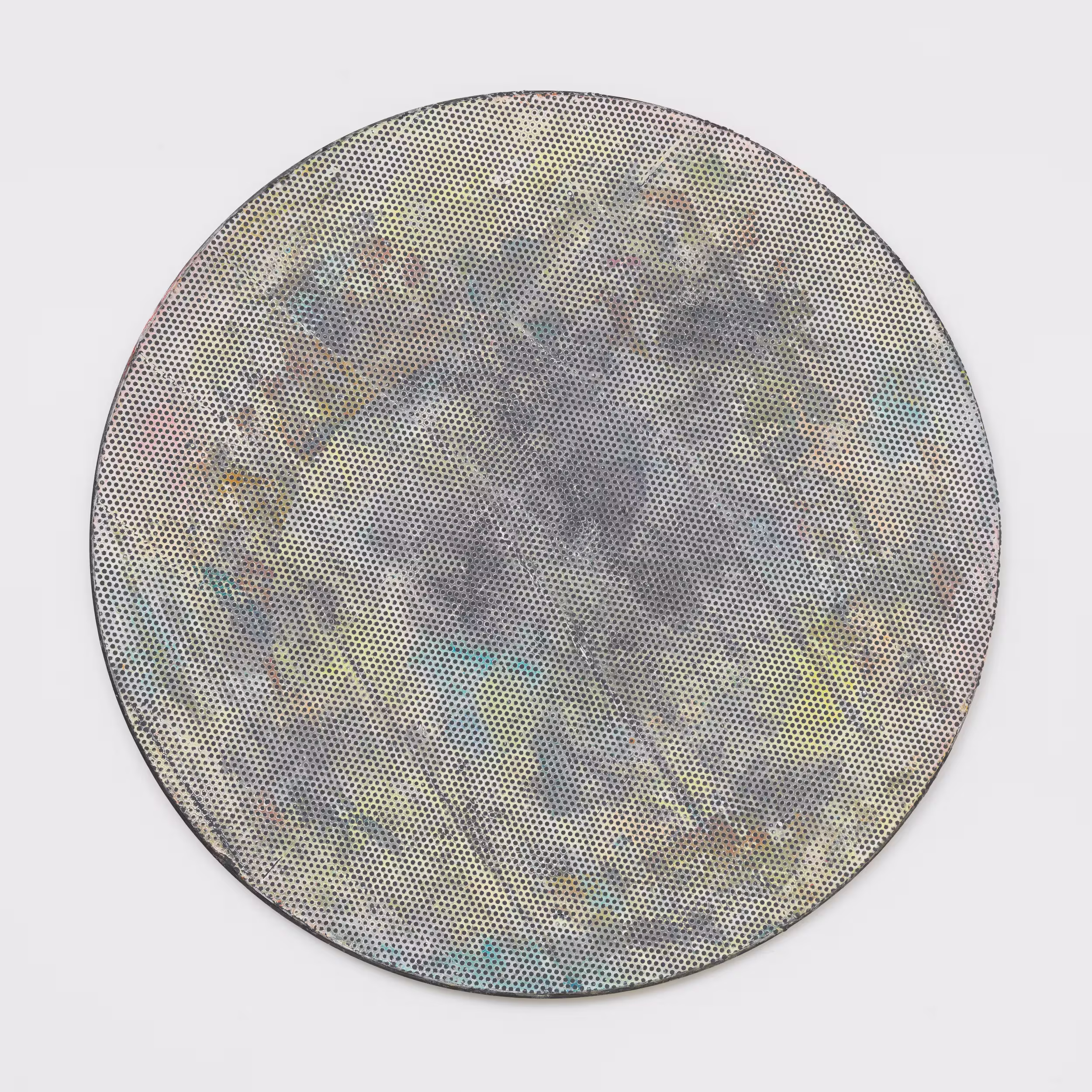 Sphere, begun in 1985 and reworked in 2008: a staggered screen of dark dots over a pale, clouded field. Image Credit: Jack Whitten, Sphere, 1985, reworked 2008. © Jack Whitten Estate / ARS. Photo: Object Studies.