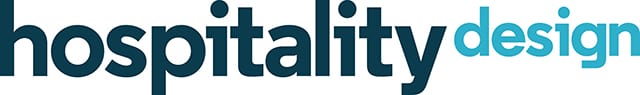 "hospitality" in dark blue and "design" in light blue, forming the phrase Hospitality Design.